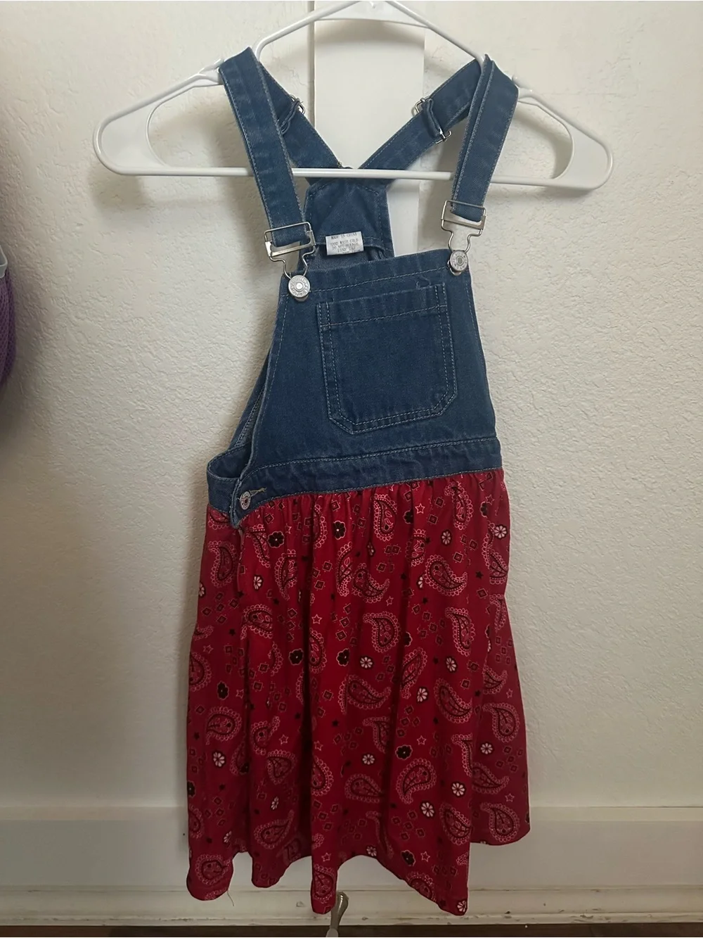 Girls Denim Overall Dress with Red Bandana Skirt